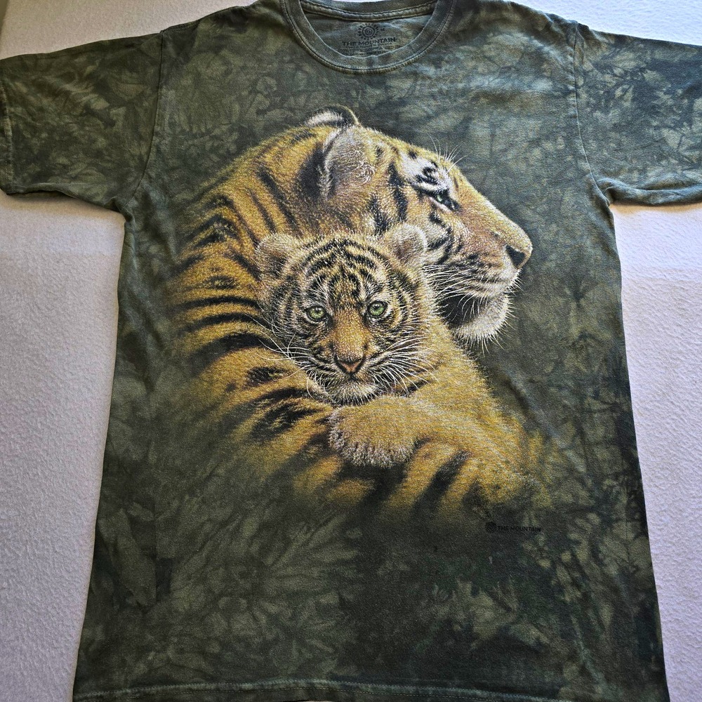 Vtg The Mountain Tiger Cub Shirt Mens M Green Tie Dye Graphic Gorpcore Nature...